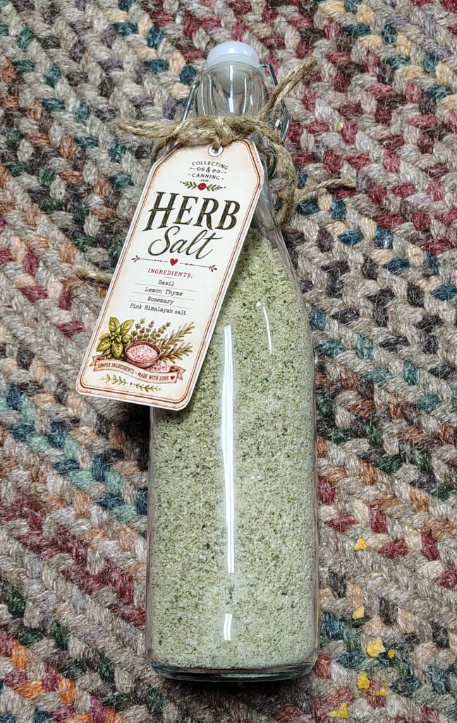 Jar of homemade basil salt